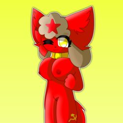 animal_ears animal_tail anthro anthro_only big_breasts breasts claws countryhumans countryhumans_girl female fur furry furry_breasts furry_only paws red_fur solo solo_female soviepie soviet_union_(countryhumans) yellow_eyes