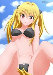 alternate_breast_size bikini black_legwear black_panties blonde blonde_hair bra golden_darkness high_resolution highres konjiki_no_yami looking_at_viewer medium_breasts nipples_visible_through_clothing paid_reward panties red_eyes tagme to_love-ru yellow_hair yukino_memories zel-sama