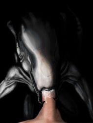 1boy 1girls alien alien/human alien_(franchise) alien_vs_predator excessive_saliva fellatio female female_xenomorph human interspecies kneeling lips male male_pov oral penis pov predalien predator_(franchise) saliva sex straight xenomorph