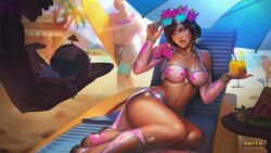 beach big_breasts bikini detailed_background female goddess hi_res highres mythology official_art pele_(smite) smite tagme