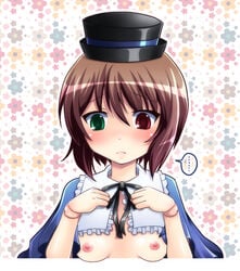 brown_hair color doll_joints female flat_chest hat heterochromia mai_(artist) mai_(maittingu) nipples rozen_maiden short_hair souseiseki undressing