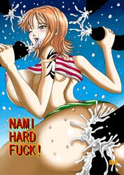 anal ass blush breasts cum cum_inside double_penetration female female_focus group_sex male nami nami_(one_piece) nipples one_piece partial_male pre-timeskip pyramid_house sex straight_hair sweat tattoo vaginal_penetration wince