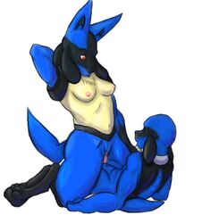 anthro female interspecies lesserred lucario male nintendo pokemon pokemon_(species) riolu sex straight