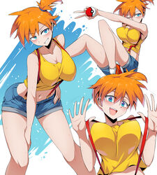 1girls alternate_breast_size bent_over big_breasts blue_eyes blush breasts busty cleavage confident creatures_(company) denim denim_shorts eyelashes female female_only game_freak hair_between_eyes hair_tie hand_on_hip hand_on_thigh happy highres hips huge_breasts human kasumi_(pokemon) large_breasts misty_(pokemon) multiple_views navel nintendo one_eye_closed open_mouth orange_hair peace_sign pokemon pokemon_(anime) pokemon_(classic_anime) ponytail pose seductive seductive_smile sensual shirt short_hair short_orange_hair shorts side_ponytail sitting smile solo solo_female spread_legs suspenders suzusiigasuki sweat sweaty sweaty_legs tank_top thick thick_thighs thighs tied_hair tomboy two_tone_footwear wide_hips yellow_shirt yellow_tank_top yellow_topwear