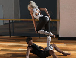 1boy 1girls 3d ballbusting clothed female female_domination femdom human human_female human_male human_only male submissive_male xtamakerix