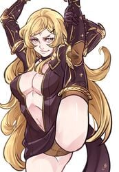 blonde_hair breasts drag-on_dragoon_3 drakengard_3 female five_(drag-on_dragoon) kokomidraws long_hair medium_breasts one_leg_up panties smile thick_thighs