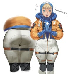 apex_legends ass big_ass blonde_hair blue_eyes conto female lichtenberg_figure scar standing tight_clothing wattson_(apex_legends)