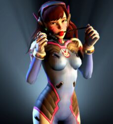 1girls 3d bondage d.va female female_only gag overwatch skyripe solo