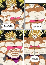 big_muscles bulky caulifla clothes_barely_covering comic_page commission depraveddefense dragon_ball dragon_ball_super end_page female female_saiyan flexing_arms muscle_growth muscular_female ripped_clothing speech_bubbles super_saiyan tattered_clothing veiny_arms veiny_breasts