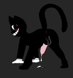 1boy asshole backsack balls big_balls big_eyes black_background black_eyes black_fur black_nose blushing cartoon_cat cat_ears cat_tail cum_on_floor cumming cute feet feline_penis gay looking_back paws pink_penis riskaver_(artist) smiling tail_up trevor_henderson white_gloves yaoi