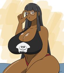 1girls 4_fingers bbw black_bra black_hair chubby_female dark-skinned_female dark_skin female female_only glasses huge_ass huge_breasts huge_butt igphhangout long_hair looking_at_viewer ms._canfield red_panties solo_female splatoon tagme thick_thighs voluptuous