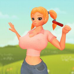 3d animated breast_expansion breasts cleavage gif huge_breasts lollipop original original_character twintails whangbam