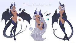 absurdres blue_eyes breasts character_sheet commission commissioner_upload dark-skinned_female dark_skin dragon dragon_girl female highres horns long_hair looking_at_viewer md5_mismatch mirra mirra_galontalis monster_girl multiple_views nude original pointy_ears resolution_mismatch scales small_breasts source_smaller tail vincher vincher_art winged_arms wyvern