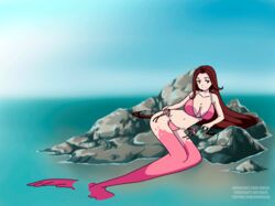 1boy 1girls animated bikini breast_expansion breasts eye_color_change female gender_transformation hair_color_change hair_growth male mermaid mtf_transformation original original_character pink_bikini rikeza rule_63 solo species_transformation transformation