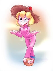 anthro ape ape_escape breasts female minxydoodle nipples pink_monkey tagme