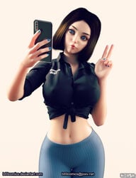 1girls 3d b69 blue_eyes brown_hair busty duckface female female_only fully_clothed samsung samsung_galaxy samsung_sam selfie solo