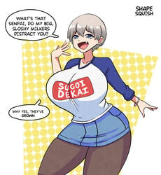 1girls breast_expansion breasts clothed clothing female female_only huge_breasts shapesquish shirt solo solo_female uzaki-chan_wa_asobitai! uzaki_hana