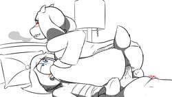 1male anthro anthro_on_human anthro_penetrated ass cowgirl_position frisk heavy_breathing on_bed penetration pussy sos_or_loss toriel undertale