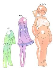 2020 3girls absurd_res ahoge artist_name breasts claws feet female female_only flat_chest full_body green_body green_eyes green_hair hair_over_one_eye hand_on_hip hands_on_knees highres huge_breasts leaning_forward long_hair looking_at_viewer matching_hair/eyes milk monster_girl multiple_girls nipples no_humans open_mouth orange_body orange_eyes orange_hair original ponytail purple_body purple_eyes purple_hair rinbinto sagging_breasts see-through see-through_body shy signature simple_background size_difference slime slime_girl small_breasts smile standing teeth thick_thighs thigh_gap thighs tied_hair translucent translucent_body twitter_username very_long_hair white_background wide_hips