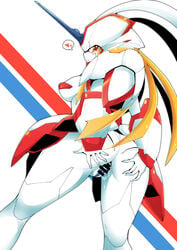 1girls android ass ass_up big_ass butt butt_focus darling_in_the_franxx female female_only grabbing_own_ass looking_at_viewer looking_back machine nipple_bulge pussy pussy_juice red_eyes robot robot_girl round_ass solo solo_female strelizia thick_legs thick_thighs vagina