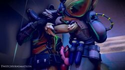 2boys 3d animated anthro clothed crossover erection frottage gay kissing male male_only marvel no_humans no_sound paladins penis pip_(paladins) rocket_raccoon tagme twitchyanimation video yaoi