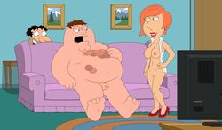 accurate_art_style areolae balls big_belly big_breasts breasts cookie eyewear family_guy feet female food food_on_body foreskin glasses glenn_quagmire gp375 hi_res high_heels human innie_pussy lois_griffin long_foreskin male nipples nude nude_male on_model overweight overweight_male partially_clothed penis peter_griffin pussy small_penis uncircumcised uncut unretracted_foreskin