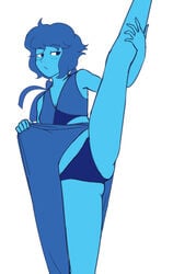 1girls blue_female blue_hair blue_panties blue_skin bob_cut cartoon_network devilishrr dress_lift female female_only front_view gem_(species) lapis_lazuli_(gem) lapis_lazuli_(steven_universe) leg_lift legs long_legs panties plain_background short_blue_hair short_hair solo steven_universe underwear upskirt vertical_splits white_background