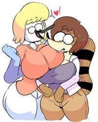 2girls barbera_(regular_show) big_breasts bird elchilenito female_only fully_clothed heart hilary_(regular_show) milf mordecai's_mom multiple_girls regular_show rigby's_mom tagme thick_legs