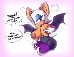 1girls bat_wings big_breasts female fours_(artist) holding_breast large_breasts rouge_the_bat sagging_breasts shortstack solo sonic_(series) squidapple topless