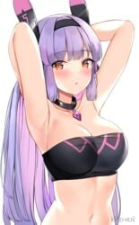 amber_eyes armpits blush challenger_dominiel_(epic7) choker epic7 hair kaetzchen long_hair purple_hair