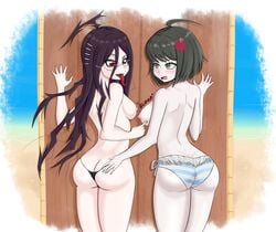 2girls angry ass bikini_bottom breast_poke breasts danganronpa danganronpa_ultra_despair_girls female female_focus female_only fukawa_touko genocider_shou hand_on_ass multiple_girls naegi_komaru nipples panties straight_hair topless young_savage yuri