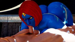 big_ass big_breasts big_butt blowjob blue_skin fire_on! marvel marvel_comics mutant mystique oral red_hair slit_pupils x-men yellow_eyes