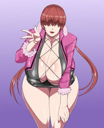 1girls breasts_bigger_than_head hair_over_eyes huge_breasts king_of_fighters ml nipple_bulge shermie_(kof) snk thick_thighs wide_hips