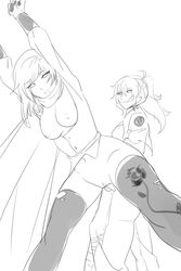 2girls bent_over breasts clothing drooling exposed_breasts female fingering human incest pussy pussy_juice ruby_rose rwby sinccubi sisters sketch yang_xiao_long yuri