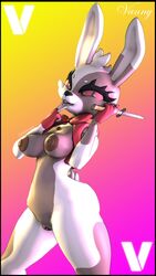 1girls 3d ass breasts brown_body brown_fur brown_hair buttons card female five_nights_at_freddy's five_nights_at_freddy's:_security_breach furry huge_ass huge_breasts jollyferret knife looking_at_viewer rabbit rabbit_ears rabbit_humanoid red_eyes solo source_filmmaker sticking_out_tongue thighs tongue tongue_out vanny_(fnaf) vest white_body white_fur white_hair white_skin