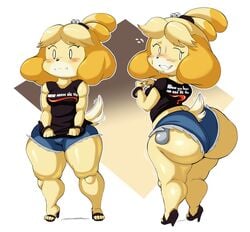 1girls 2021 animal_crossing anthro ass big_ass big_butt blush booty_shorts bottom_heavy breasts bubble_ass bubble_butt canine daisy_dukes english_text fat_ass fat_butt female fully_clothed furry heels hi_res highres hips hot_pants hotpants isabelle_(animal_crossing) looking_back nintendo purple_yoshi_draws round_ass short_hair short_shorts shorts shortstack tail text thick thick_ass thick_thighs thighhighs video_games wedgie white_background wide_hips