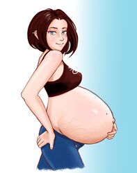 1girls female female_only heavy_belly huge_belly preggosteggo pregnant ready_to_pop samsung samsung_sam stretch_marks veiny_belly