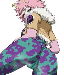 1girls 2d ass back_view big_ass big_butt black_sclera bodysuit bubble_ass bubble_butt cameltoe casual dat_ass female female_only full_color fully_clothed hero_outfit_(mha) horns latex latex_thighhighs looking_at_viewer looking_pleasured low_res mask mina_ashido my_hero_academia no_penetration no_sex pink_hair pink_skin pussy pussy_sweat pussy_visible_through_clothes shoganight short_hair solo solo_female steaming_body steamy_pussy white_background yellow_eyes