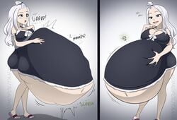 blue_eyes breast_expansion burping cleavage digestion dress fairy_tail female holding_belly implied_vore long_hair looking_at_belly mirajane_strauss muffled nomopolitainia post_vore ribbon sandals skull stomach_bulge tagme vore vore_belly weight_gain white_hair