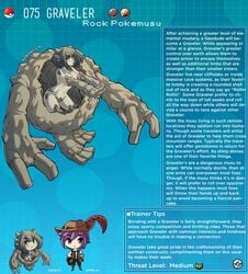 :3 creature_index english_text golem graveler gray_body gray_skin hi_res humanized kinkymation mineral_fauna mineral_humanoid nintendo page_75 page_number pokémon_(species) pokemon pokemon-girl_encyclopedia pokemorph pokemusu profile rock rock_creature rock_humanoid stone_body text text_box