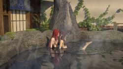 2girls 3d bathing blue_hair completely_nude dark_blue_hair female female/female female_only hot_spring kissing long_hair mature mature_female milf multiple_girls naked naruto naruto_(series) naruto_shippuden onsen partially_submerged red_hair shared_bathing shinteo steam uchiha_mikoto uzumaki_kushina water yuri