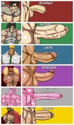 6boys abs balls bara beard beowulf_(skullgirls) biceps big_breasts big_pecs big_penis black_hair blonde blonde_hair blue_background body_hair boner brown_hair cape chest_hair dragon_ball dragon_ball_super dragon_ball_z erect_nipples erection facial_hair fate/zero fate_(series) gay green_background grey_background hairy hairy_balls hairy_chest hairy_male huge_cock huge_pecs huge_penis human hunter_x_hunter iskandar_(fate) league_of_legends looking_at_viewer lucas majin_buu malcolm_graves male male_chest male_focus male_only manboobs mature mature_male mirovbent moobs multiple_boys muscle muscles muscular muscular_male nipple_bulge nude nude_male pecs pectoral_bulge pectorals penis penis_comparison penis_size_chart penis_size_comparison_meme pink_body pink_skin purple_background red_background red_cape skullgirls standing super_buu teeth teeth_showing thick_eyebrows thick_penis tight_shirt topwear uncircumcised uncut uvogin veiny_penis white_shirt wide_penis yellow_background