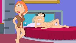 family_guy glenn_quagmire hairy_pussy light-skinned_female light-skinned_male lois_griffin naked naked_female naked_male nude nude_female nude_male penis pubic_hair screencap screenshot screenshot_edit tagme unshaved_pussy