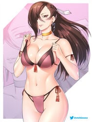 1girls adjusting_bikini adjusting_swimsuit alternate_costume armlet bangs bare_arms bare_midriff bare_shoulders bare_thighs belly big_breasts bikini braid breasts brown_eyes brown_hair child_bearing_hips choker cleavage collarbone curvaceous curvy curvy_female curvy_figure earrings etchimune female female_focus female_only fire_emblem fire_emblem_fates fire_emblem_heroes hair_over_eye hair_over_one_eye hair_ribbon hips hourglass_figure huge_breasts human human_focus human_only jewelry kagero_(fire_emblem) large_breasts light-skinned_female light_skin long_hair mature mature_female mature_woman midriff navel nintendo one_eye_covered one_eye_obstructed pink_bikini pink_swimsuit ribbon ribbon_in_hair ring sagging_breasts solo solo_female solo_focus stomach strap_pull swimsuit thick_hips thighs white_ribbon wide_hips yellow_choker