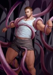 1boy athletic_male bara bodybuilder human light-skinned_male light_skin male male_only marvel muscular muscular_male pink_tentacles suspended_via_tentacles tentacle tentacle_on_male tentacles_on_male tentacles_under_clothes thor_(marvel) thor_(series) wudangx