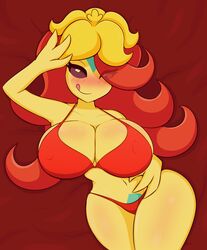 anthro big_breasts blush bra cleavage gossifleur huge_breasts mauviecakes nintendo pokemon thick_thighs underwear voluptuous