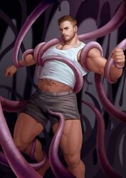 1boy athletic_male bara big_penis bodybuilder human light-skinned_male light_skin male_only marvel muscular muscular_male pink_tentacles stripping tentacle tentacle_on_male tentacle_sex tentacles_on_male tentacles_under_clothes thor_(marvel) thor_(series) wudangx