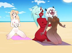 3girls ahe_gao asphyxiation beach beach_towel blonde_hair blue_hair blush blush_stickers bondage breasts charlie_morningstar crossover dark-skinned_female dark_skin death demon_girl embarrassed embarrassed_nude_female evil_grin execution eyes_rolling_back female female_focus female_only green_eyes handcuffs hazbin_hotel helltaker horn horns humiliation imminent_death killer_lotion kneesocks_daemon lotion mascara_tears massage modeus_(helltaker) multiple_girls murder nipples nude nude_beach oil oiled orgasm panty_&_stocking_with_garterbelt peril punishment pussy red_eyes red_skin rodjim rubbing sand scared screaming sitting sky snuff suffocation summer sunbathing sunscreen tan tanned tanned_skin tongue_out towel white_hair white_skin