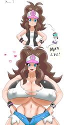 1girls age_progression alternate_breast_size artist_signature big_breasts bimbo bimbofication black_vest blue_eyes blush bottle breast_expansion breasts brown_hair cleavage collarbone denim denim_shorts female female_only gigantic_breasts hands_on_hips hat headwear heart hilda_(pokemon) hips huge_breasts huge_hips huge_thighs human human_only hyper_breasts large_breasts long_hair looking_at_viewer marcormen massive_breasts midriff milk_bottle nintendo nipple_bulge open_mouth pokemon pokemon_bw ponytail rare_candy ripped_clothing short_shorts shorts smile solo solo_female standing tagme thick_thighs thighs tight_clothing top_heavy torn_clothes underboob vest voluptuous wide_hips wristband