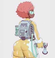 1boy afro ass back_view behind_view bodysuit charley_davis dark-skinned_femboy dark-skinned_male dark_skin femboy gadgets ghostbusters male male_only ms_pigtails original pink_hair rear_view sci-fi skin_tight solo spacesuit tight_clothing yellow_latex